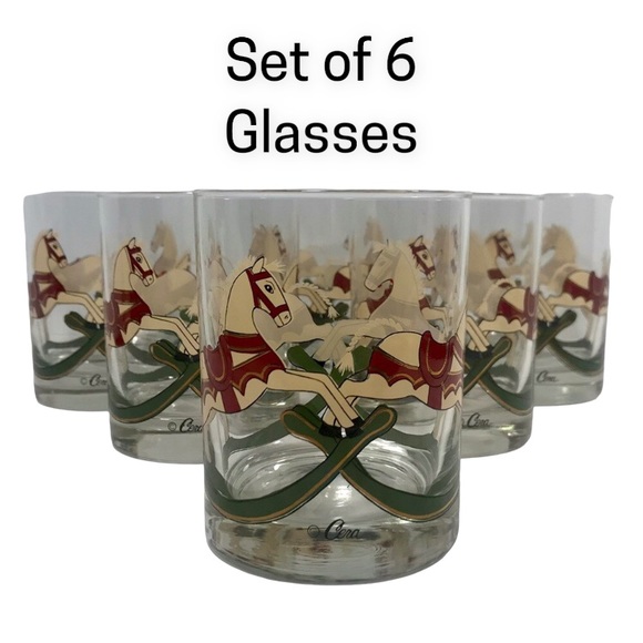 CERA Vintage Carousel Rocking Horse Set of 6 Old Fashioned Rocks Glasses Barware - Picture 1 of 9